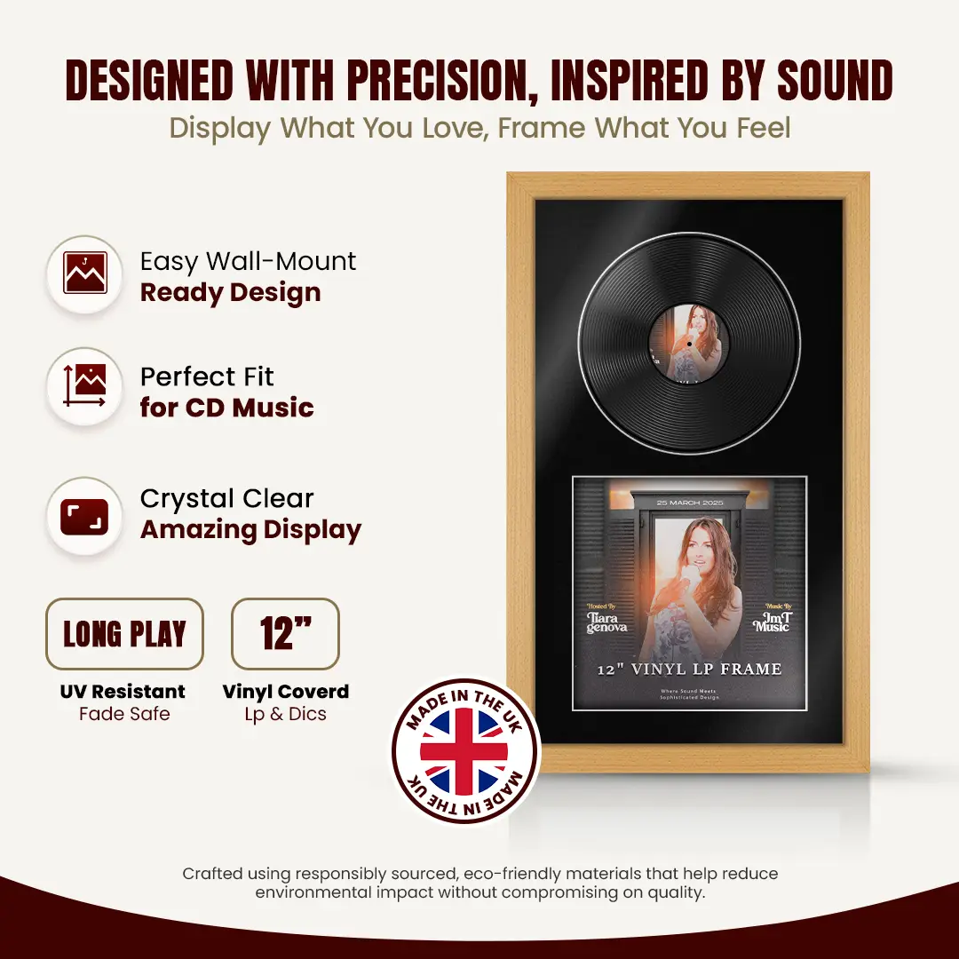 30x17" Modern Country Pine Vinyl Record Frame With Black Mount | Displays 12" LP Cover & Disc Side by Side thumbnail 8