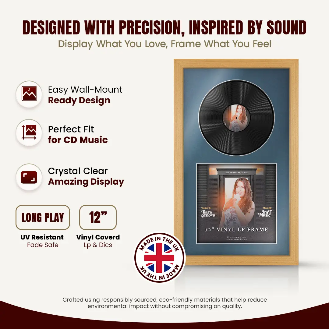 30x17" Modern Country Pine Vinyl Record Frame With Pompador Mount | Displays 12" LP Cover & Disc Side by Side thumbnail 8