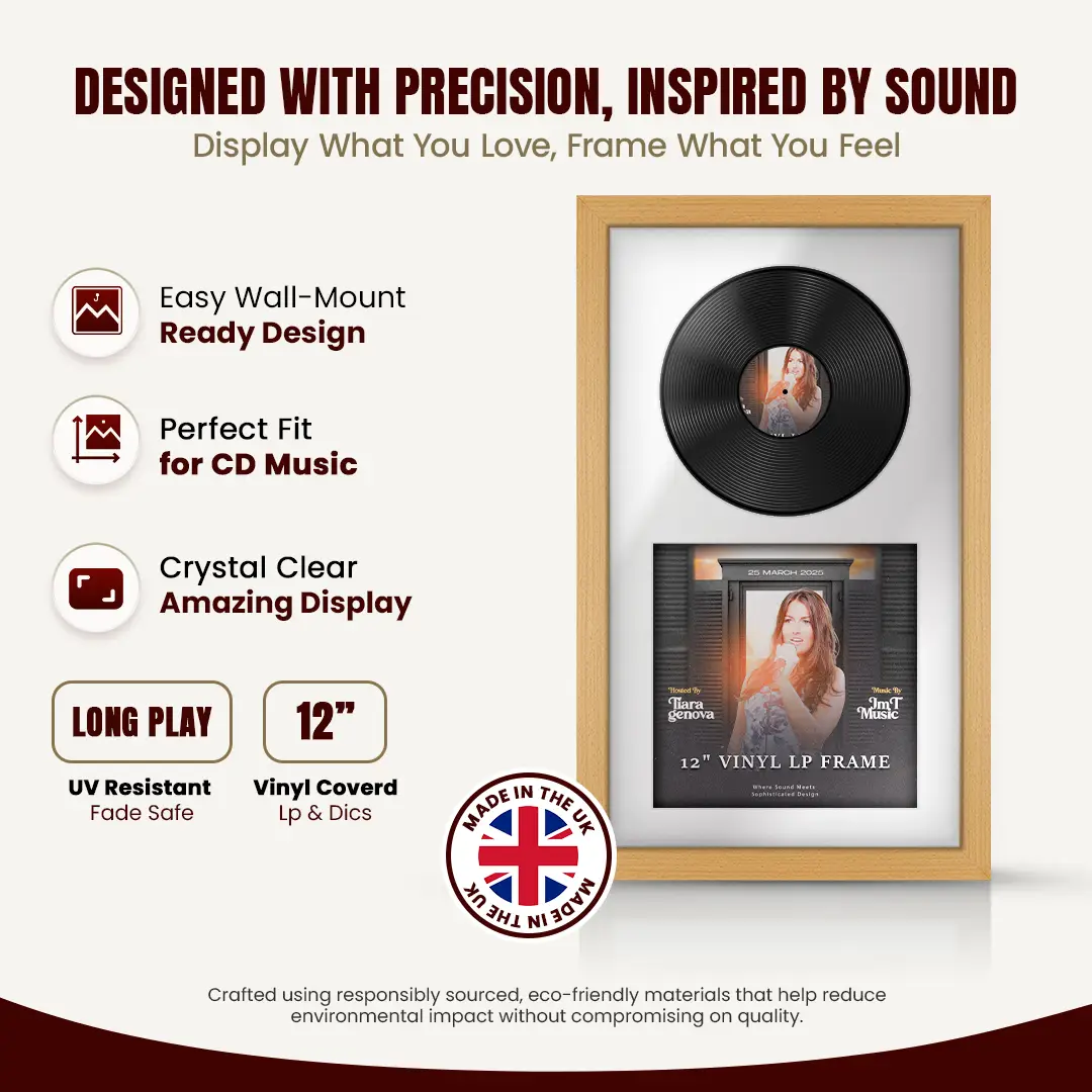 30x17" Modern Country Pine Vinyl Record Frame With Ice White Mount | Displays 12" LP Cover & Disc Side by Side thumbnail 8