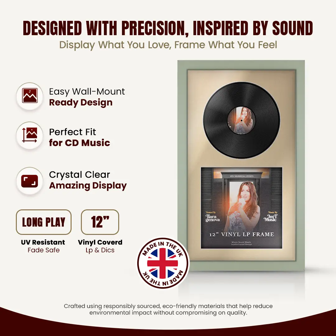 30x17" Modern Green Vinyl Record Frame With Ivory Mount | For 12" LP Cover and Disc Side By Side Display thumbnail 8