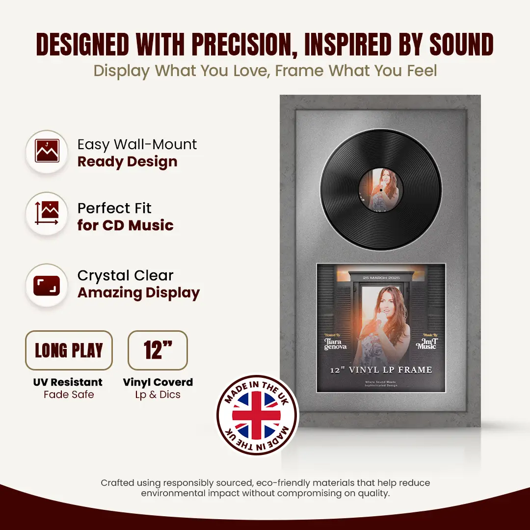 30x17" Modern Grey Marble Vinyl Record Frame With Silver Mount | Side by Side 12" LP Cover & Disc Display thumbnail 8
