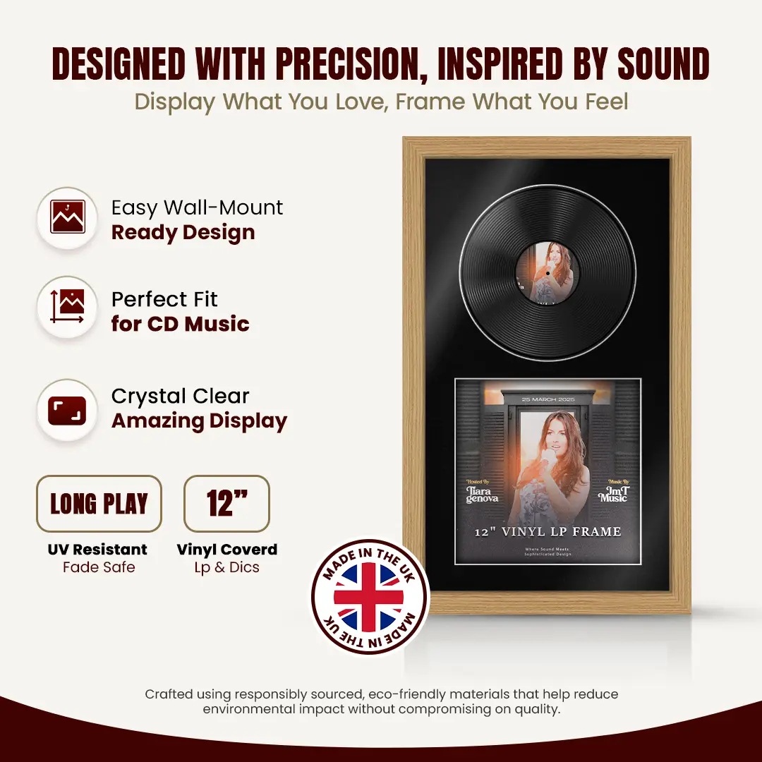 30x17" Modern Light Oak Vinyl Record Frame With Black Mount | For 12" LP Cover and Disc Side By Side Display thumbnail 8