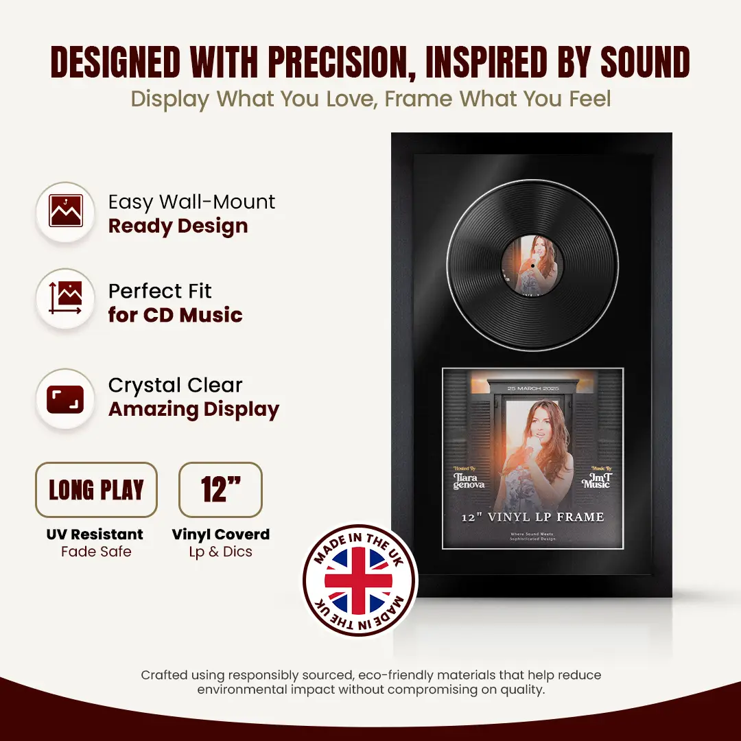 30x17" Modern Matte Black Vinyl Record Frame With Black Mount | For 12" LP Cover and Disc Side By Side Display thumbnail 8