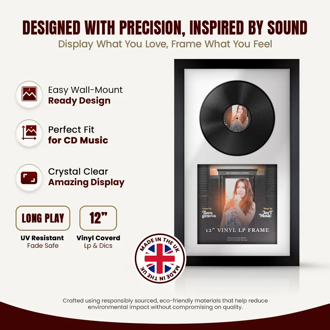 30x17" Modern Matte Black Vinyl Record Frame With Ice White Mount | Displays 12" LP Cover & Disc Side by Side thumbnail 8