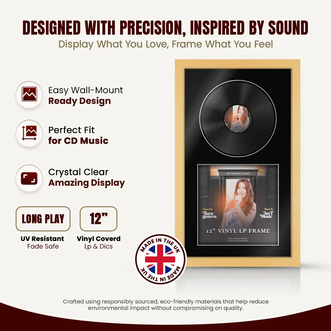 30x17" Modern Mustard Yellow Vinyl Record Frame With Black Mount | Displays 12" LP Cover & Disc Side by Side thumbnail 8