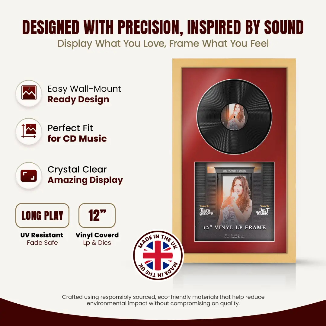 30x17" Modern Mustard Yellow Vinyl Record Frame With Crimson Mount | For 12" LP Cover and Disc Side By Side Display thumbnail 8