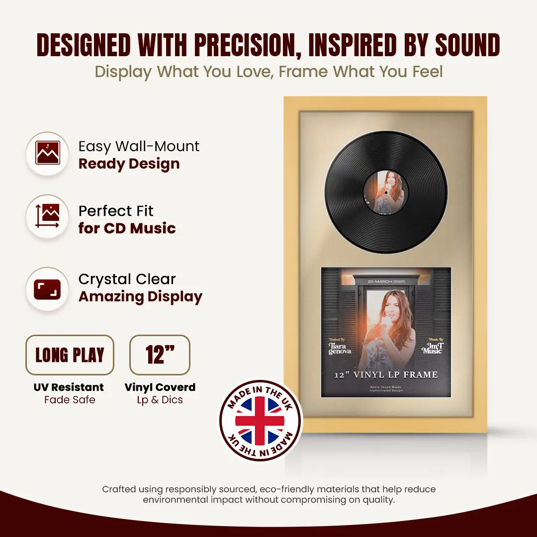 30x17" Modern Mustard Yellow Vinyl Record Frame With Ivory Mount | Side by Side 12" LP Cover & Disc Display thumbnail 8