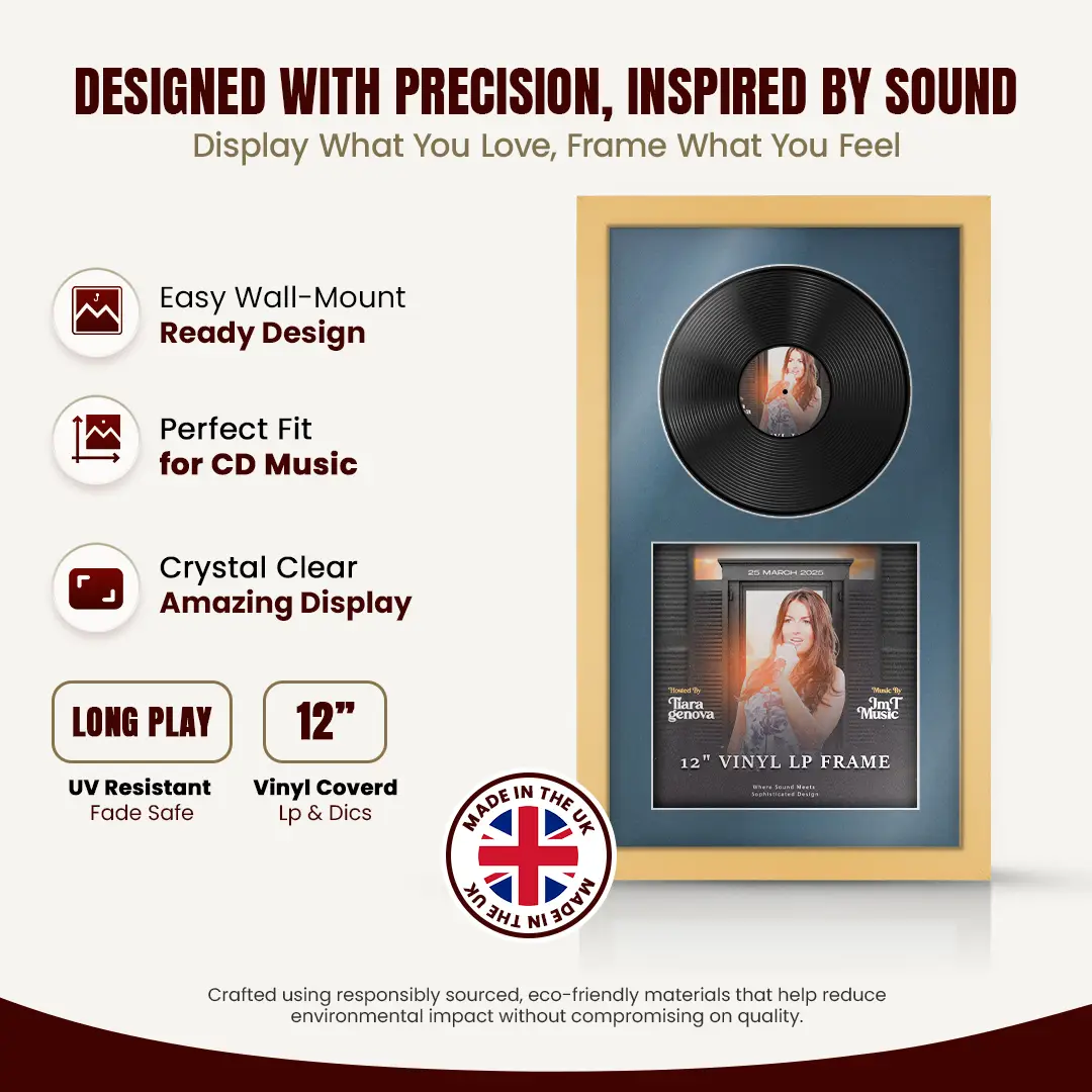 30x17" Modern Mustard Yellow Vinyl Record Frame With Pompador Mount | For 12" LP Cover and Disc Side By Side Display thumbnail 8