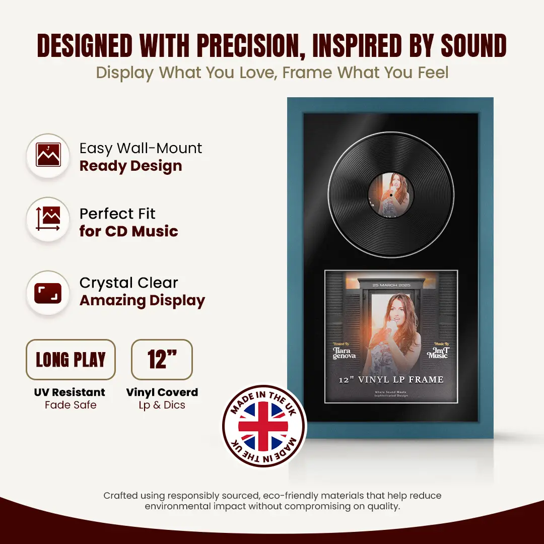 30x17" Modern Navy Blue Vinyl Record Frame With Black Mount | Displays 12" LP Cover & Disc Side by Side thumbnail 8