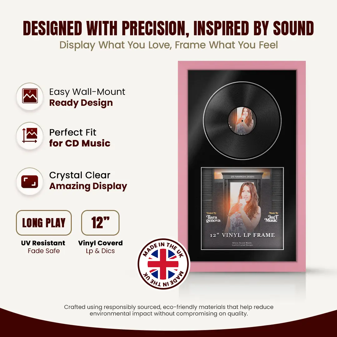30x17" Modern Pastel Pink Vinyl Record Frame With Black Mount | Side by Side 12" LP Cover & Disc Display thumbnail 8