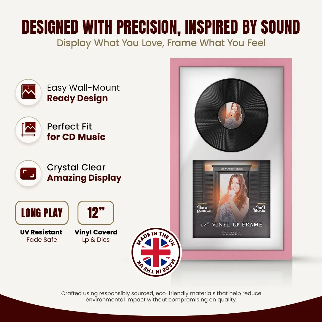 30x17" Modern Pastel Pink Vinyl Record Frame With Ice White Mount | Displays 12" LP Cover & Disc Side by Side thumbnail 8