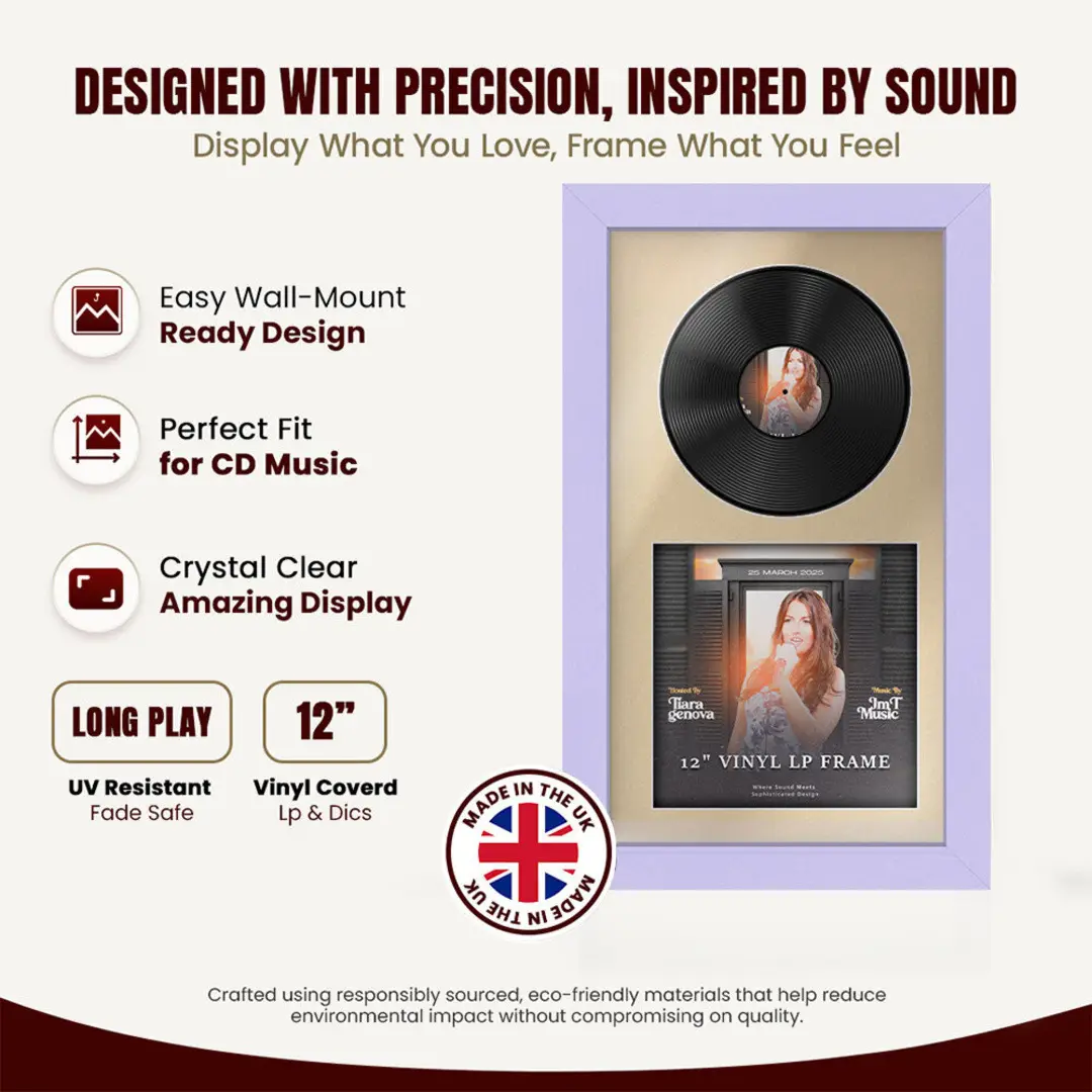 30x17" Modern Purple Vinyl Record Frame With Ivory Mount | Displays 12" LP Cover & Disc Side by Side thumbnail 8