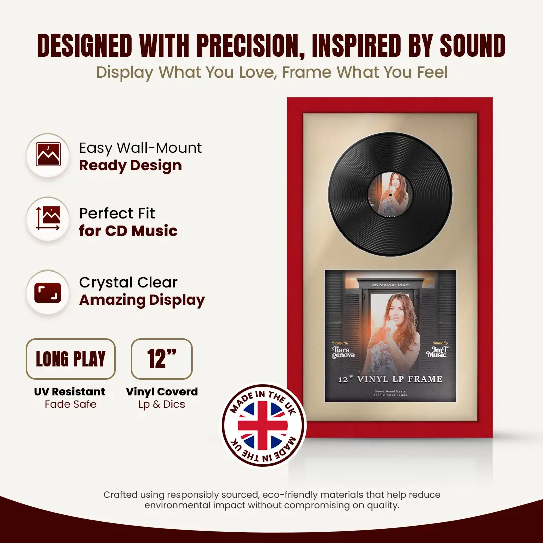 30x17" Modern Red Vinyl Record Frame With Ivory Mount | Side by Side 12" LP Cover & Disc Display thumbnail 8