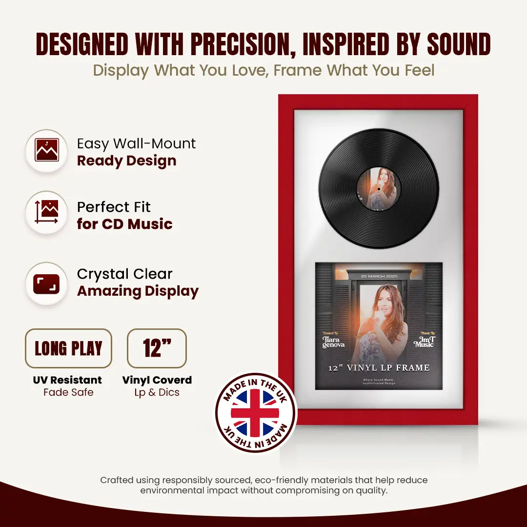 30x17" Modern Red Vinyl Record Frame With Ice White Mount | Side by Side 12" LP Cover & Disc Display thumbnail 8