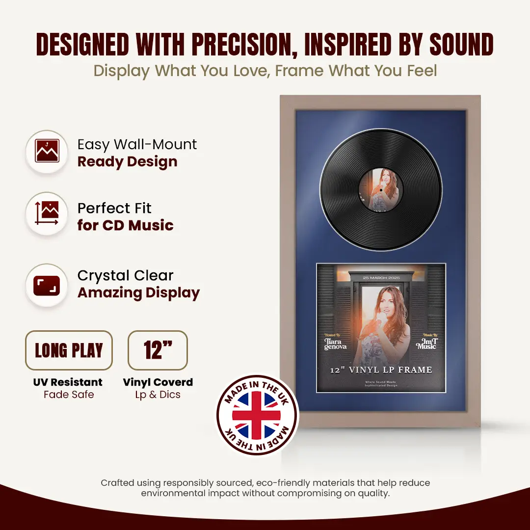 30x17" Modern Rose Gold Vinyl Record Frame With Blue Mount | Displays 12" LP Cover & Disc Side by Side thumbnail 8