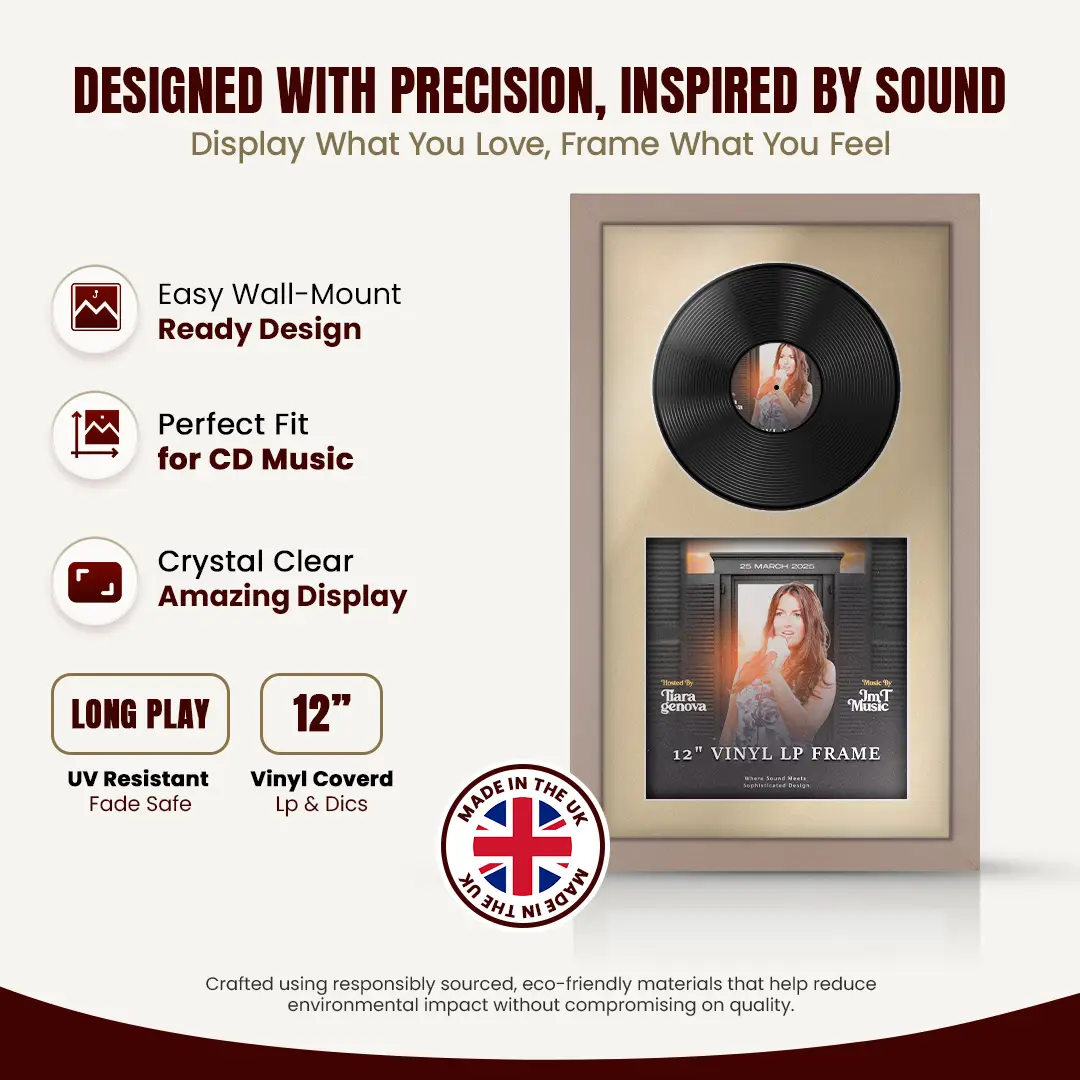 30x17" Modern Rose Gold Vinyl Record Frame With Ivory Mount | For 12" LP Cover and Disc Side By Side Display thumbnail 8