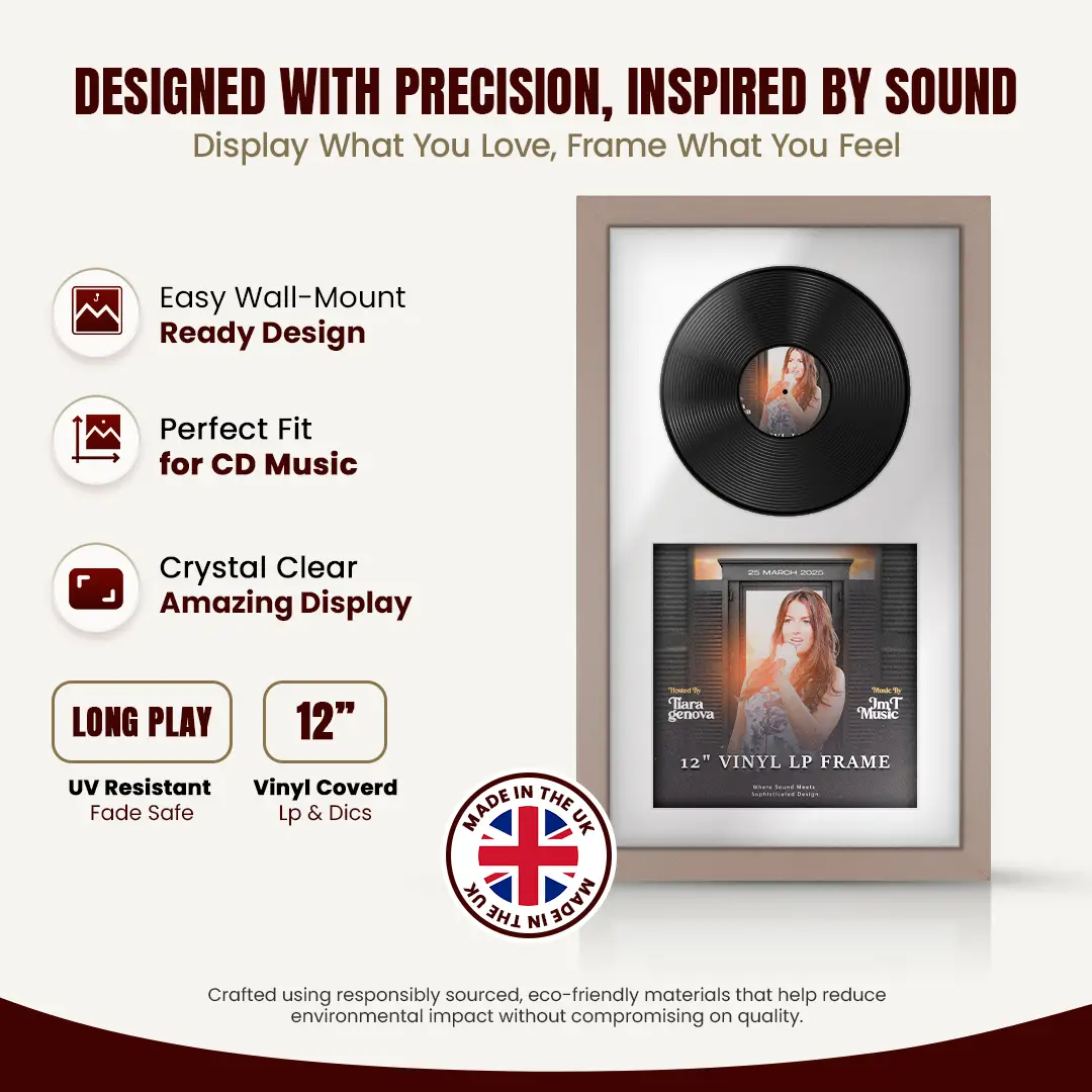 30x17" Modern Rose Gold Vinyl Record Frame With Ice White Mount | For 12" LP Cover and Disc Side By Side Display thumbnail 8