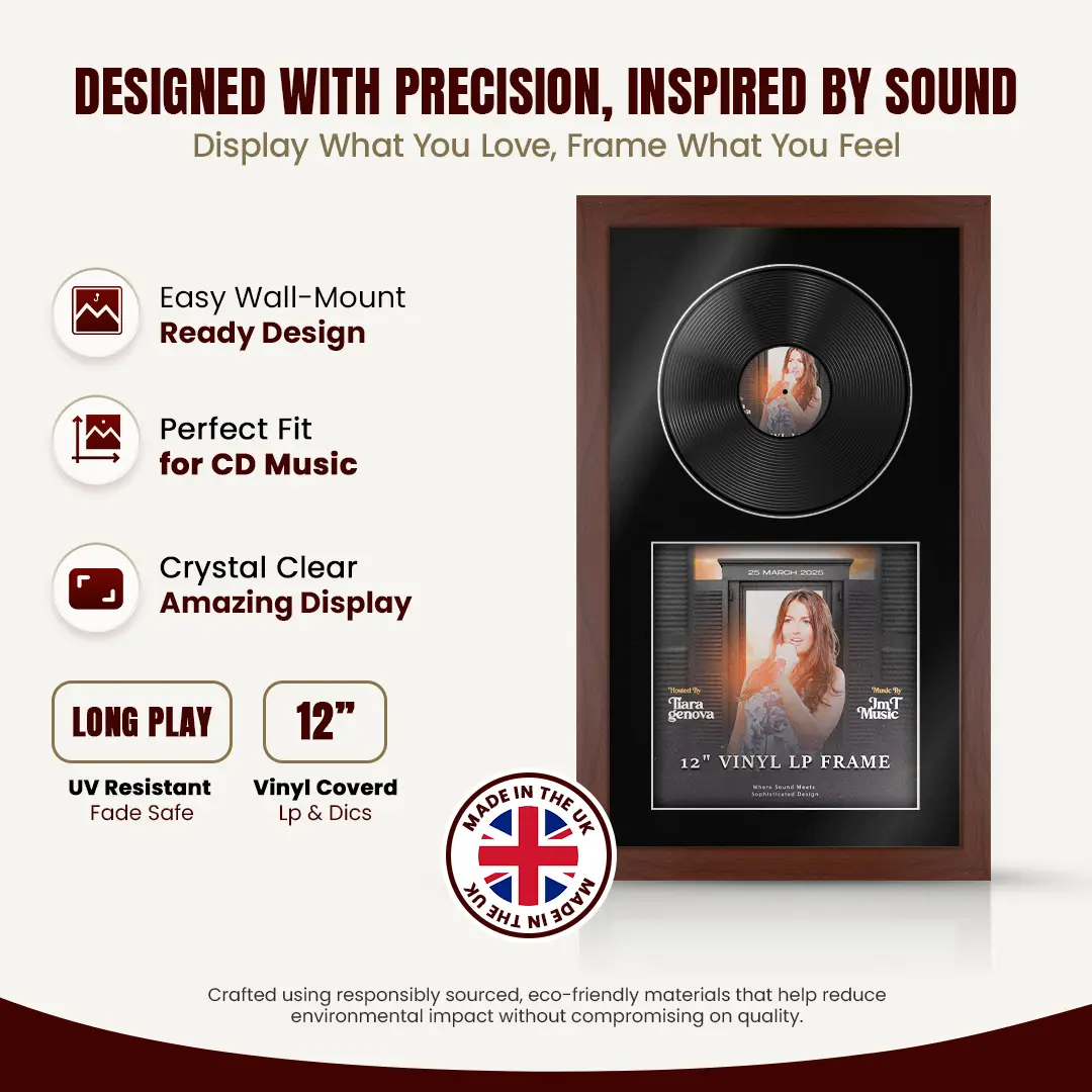 30x17" Modern Rose Wood Vinyl Record Frame With Black Mount | For 12" LP Cover and Disc Side By Side Display thumbnail 8
