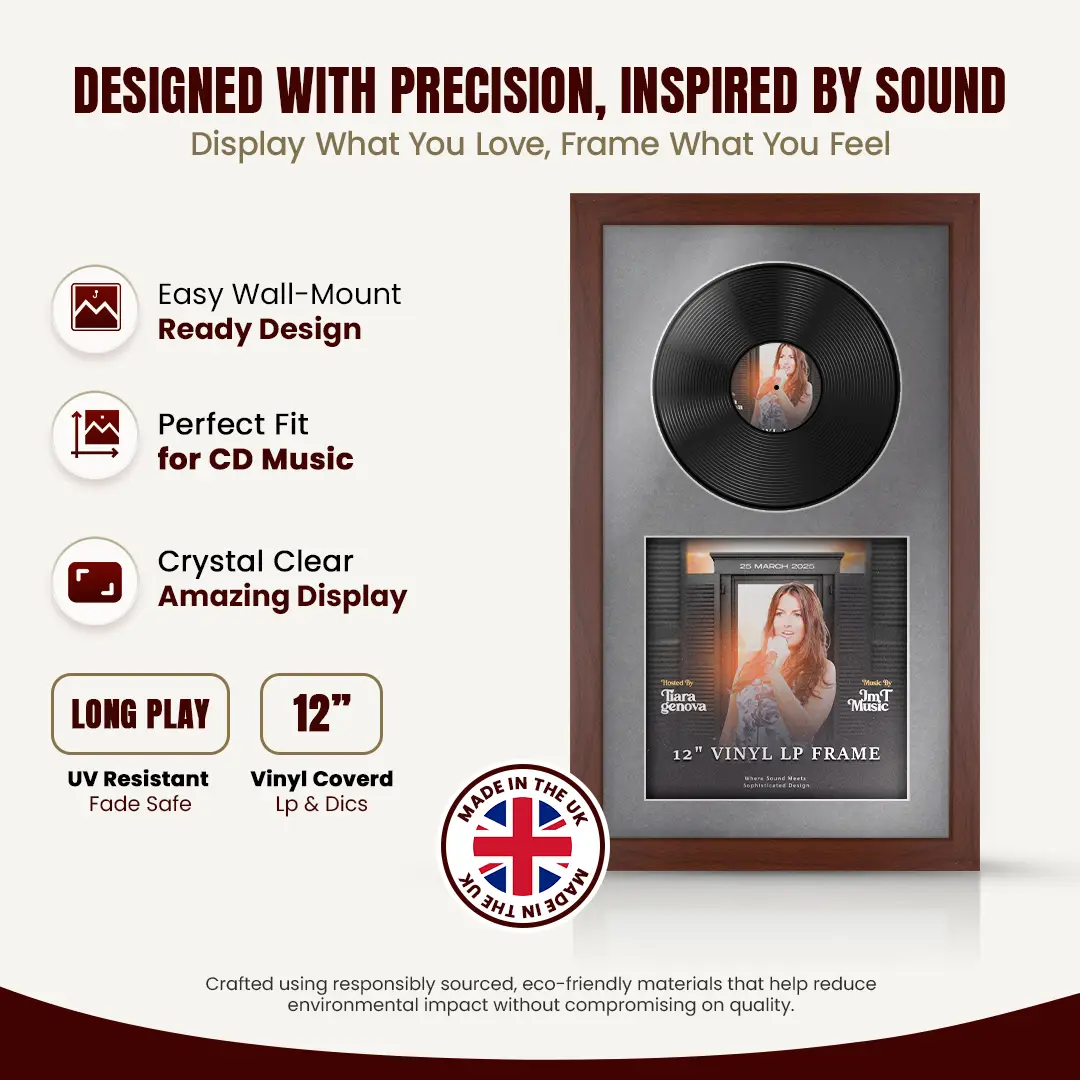 30x17" Modern Rose Wood Vinyl Record Frame With Mid Grey Mount | Side by Side 12" LP Cover & Disc Display thumbnail 8
