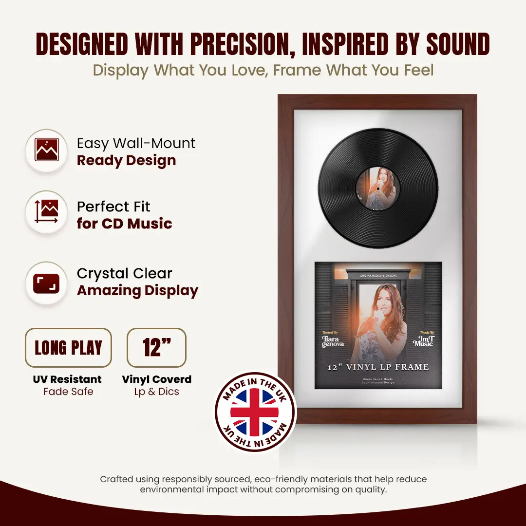 30x17" Modern Rose Wood Vinyl Record Frame With Ice White Mount | For 12" LP Cover and Disc Side By Side Display thumbnail 8