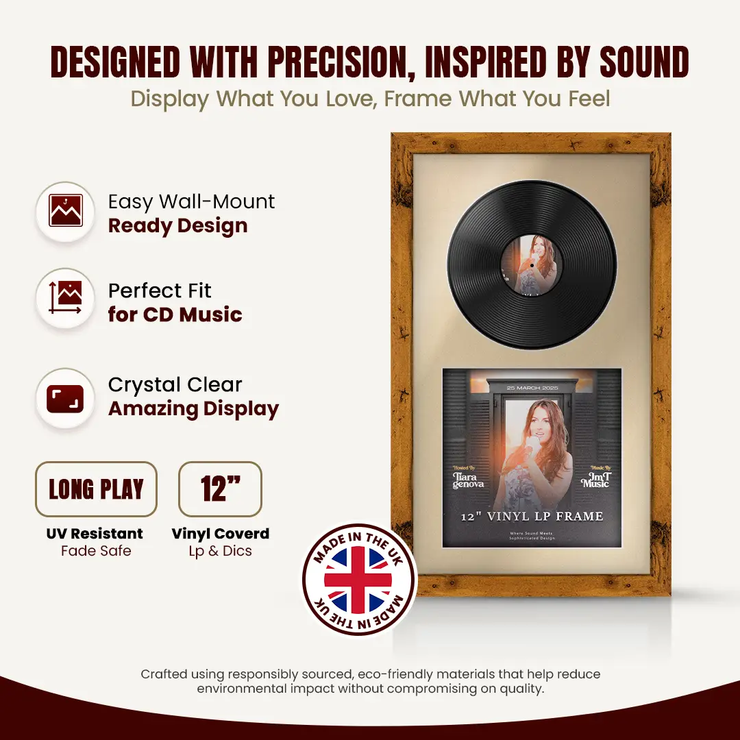 30x17" Modern Rustic Oak Vinyl Record Frame With Ivory Mount | Side by Side 12" LP Cover & Disc Display thumbnail 8