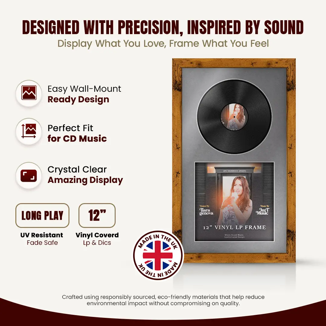 30x17" Modern Rustic Oak Vinyl Record Frame With Mid Grey Mount | Side by Side 12" LP Cover & Disc Display thumbnail 8