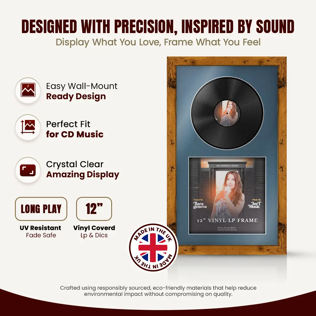 30x17" Modern Rustic Oak Vinyl Record Frame With Pompador Mount | For 12" LP Cover and Disc Side By Side Display thumbnail 8