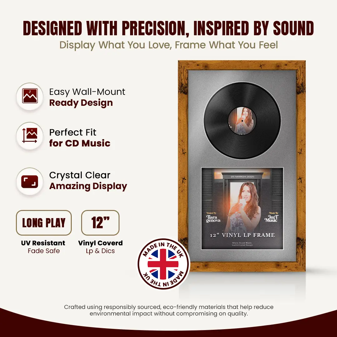 30x17" Modern Rustic Oak Vinyl Record Frame With Silver Mount | For 12" LP Cover and Disc Side By Side Display thumbnail 8
