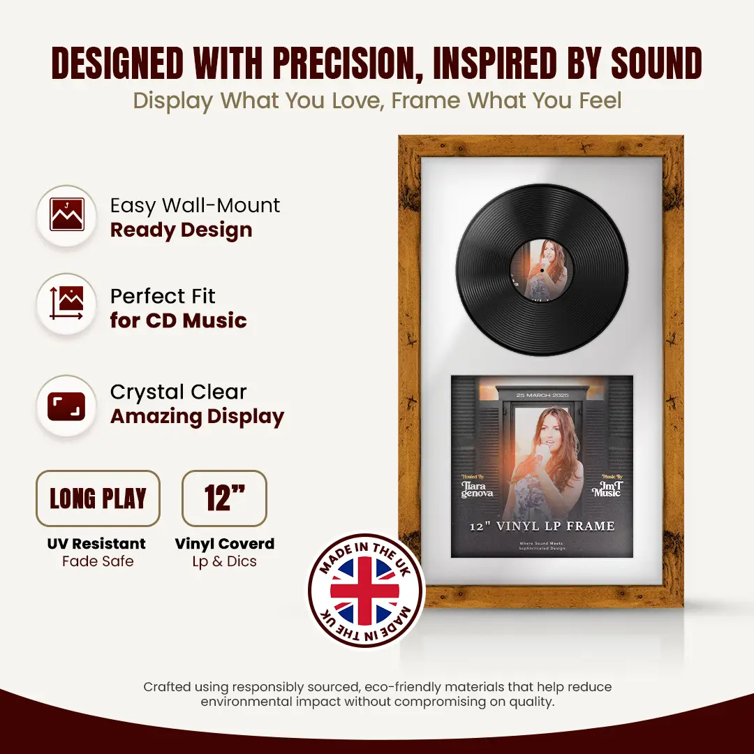30x17" Modern Rustic Oak Vinyl Record Frame With Ice White Mount | Side by Side 12" LP Cover & Disc Display thumbnail 8