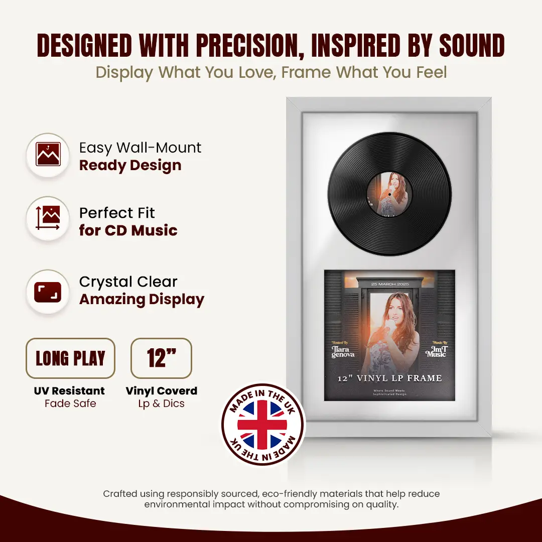 30x17" Modern Silver Vinyl Record Frame With Ice White Mount | Side by Side 12" LP Cover & Disc Display thumbnail 8