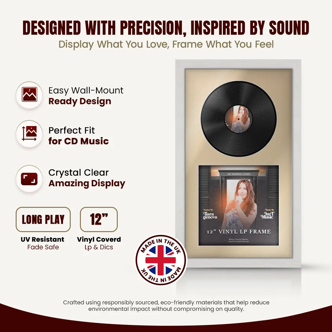 30x17" Modern Ash White Vinyl Record Frame With Ivory Mount | For 12" LP Cover and Disc Side By Side Display thumbnail 8