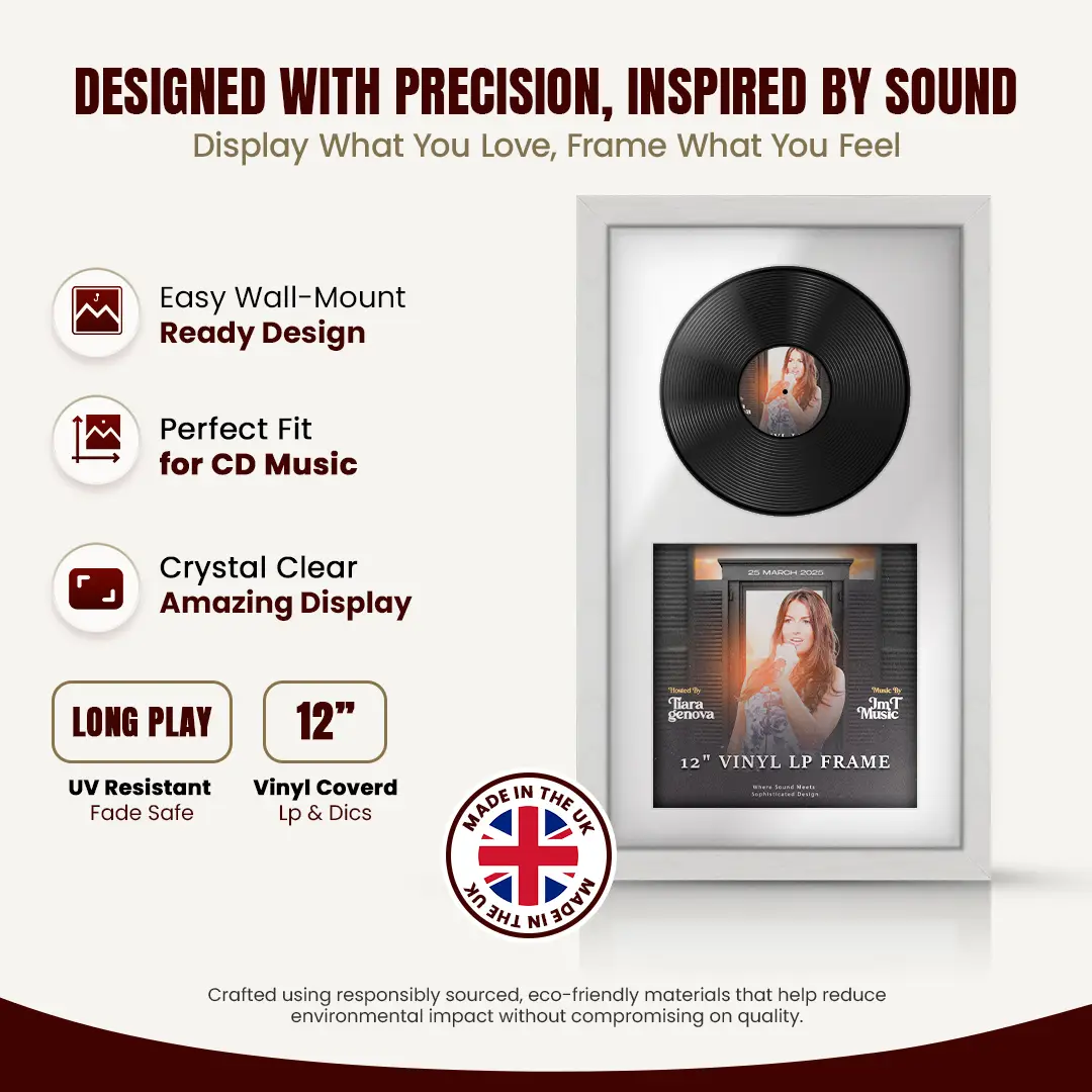 30x17" Modern Ash White Vinyl Record Frame With Ice White Mount | For 12" LP Cover and Disc Side By Side Display thumbnail 8