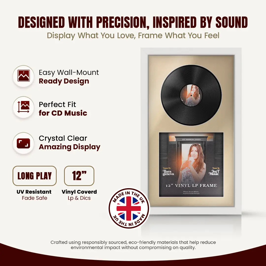 30x17" Modern White Vinyl Record Frame With Ivory Mount | For 12" LP Cover and Disc Side By Side Display thumbnail 8