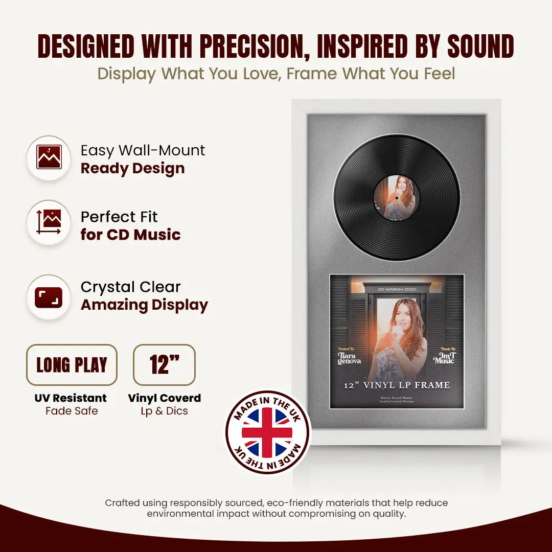 30x17" Modern White Vinyl Record Frame With Silver Mount | Side by Side 12" LP Cover & Disc Display thumbnail 8