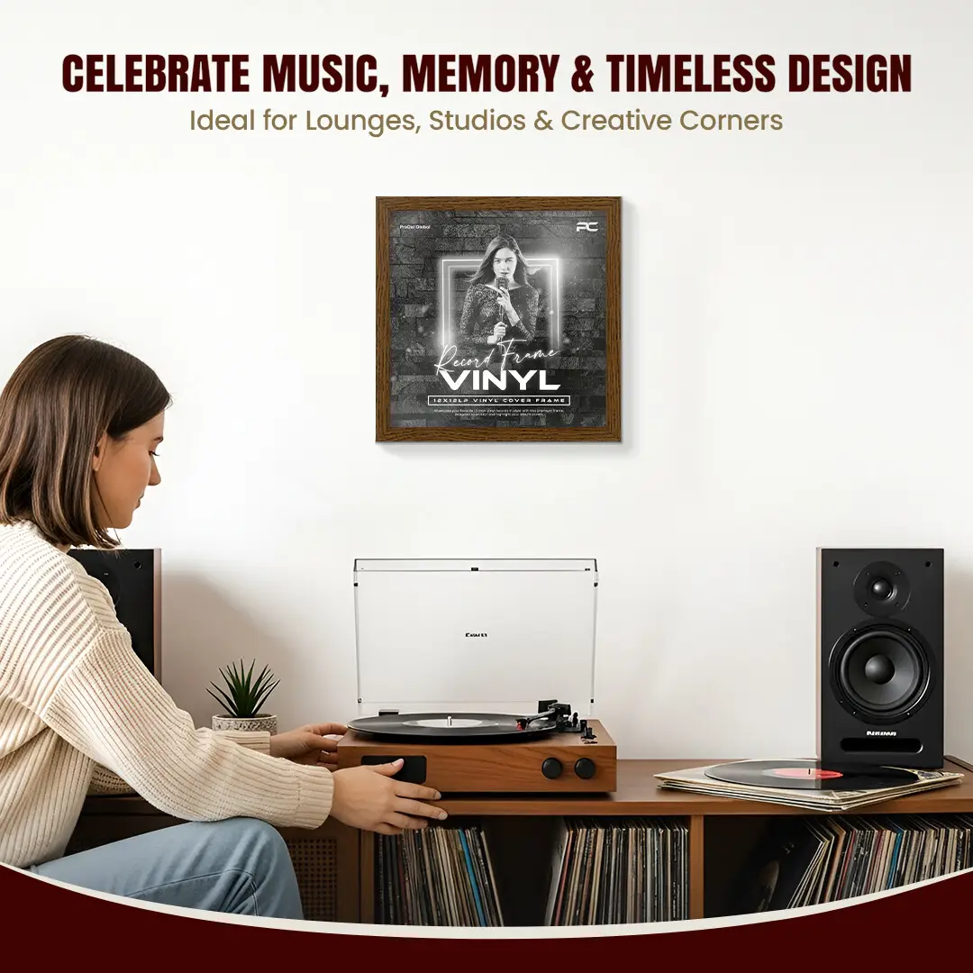 12x12" Modern Dark Oak Vinyl Record Frame For 12" LP Album Covers | Premium Wall Frame For Music Lovers thumbnail 4