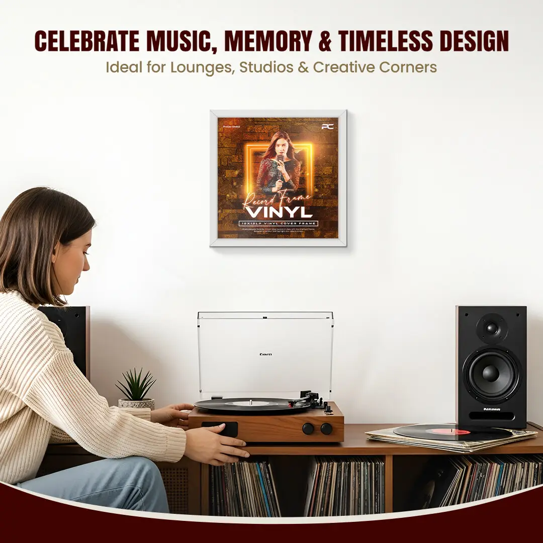 12x12" Modern White Vinyl Record Frame For 12" LP Album Covers | Elegant Music Display For Wall thumbnail 4