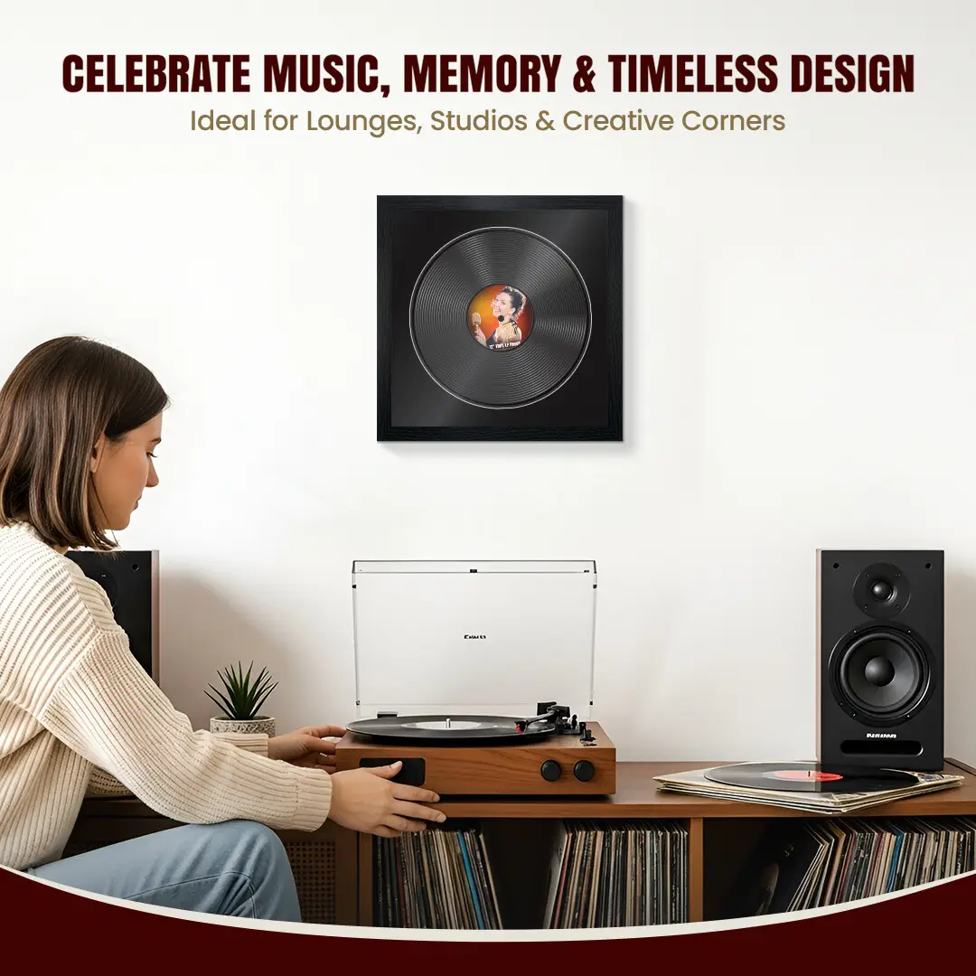 16x16" Modern Black Vinyl Record Frame With Black Mount For 12" LP Discs | Premium Wall Frame For Music Enthusiasts thumbnail 4