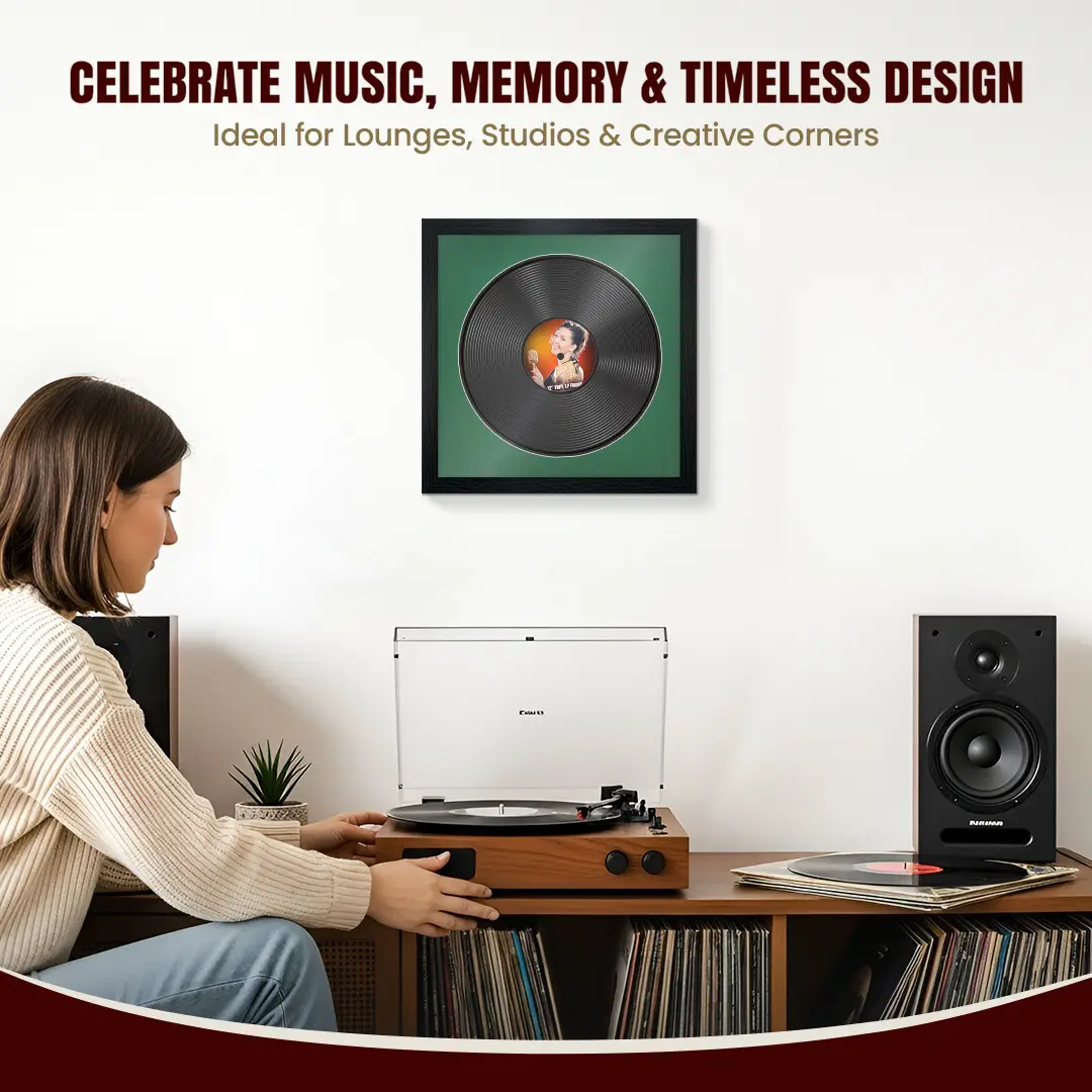 16x16" Modern Black Vinyl Record Frame With Emerald (Green) Mount For 12" LP Discs | Elegant Frame For Music Lovers thumbnail 4