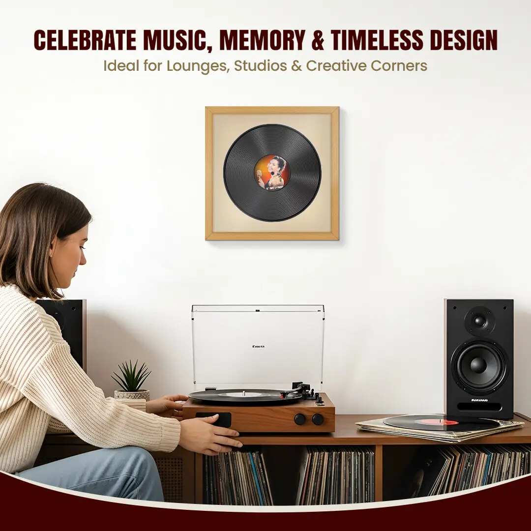 16x16" Modern Country Pine Vinyl Record Frame With Ivory Mount For 12" LP Discs | Contemporary Wall Display thumbnail 4