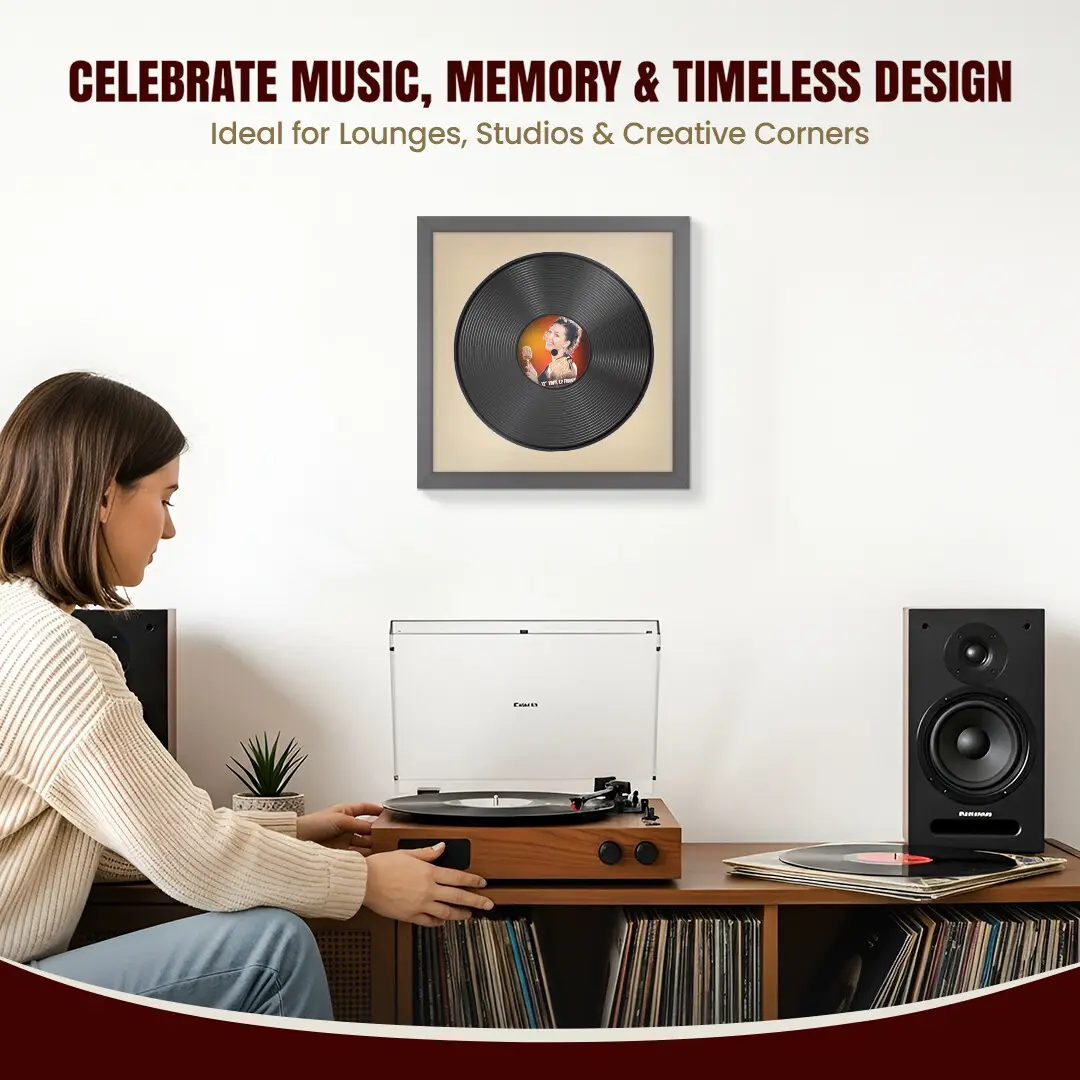 16x16" Modern Dark Grey Vinyl Record Frame With Ivory Mount For 12" LP Discs | Elegant Frame For Music Lovers thumbnail 4