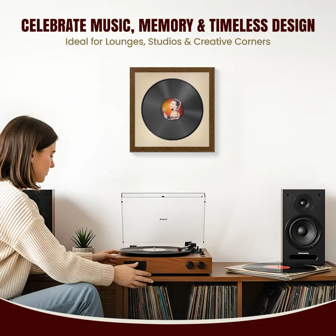 16x16" Modern Dark Oak Vinyl Record Frame With Ivory Mount For 12" LP Discs | Premium Wall Frame For Music Enthusiasts thumbnail 4