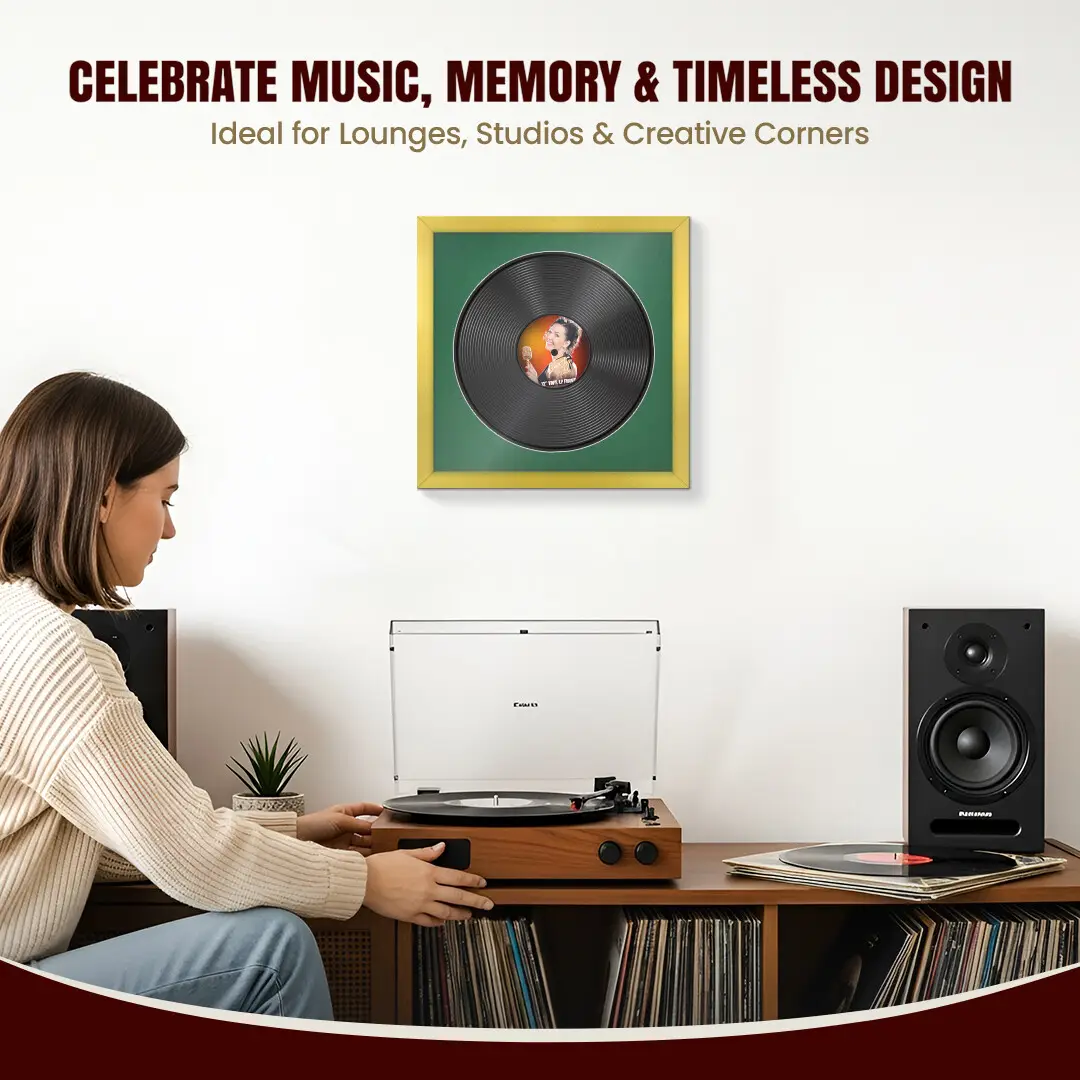 16x16" Modern Gold Vinyl Record Frame With Emerald (Green) Mount For 12" LP Discs | Elegant Frame For Music Lovers thumbnail 4