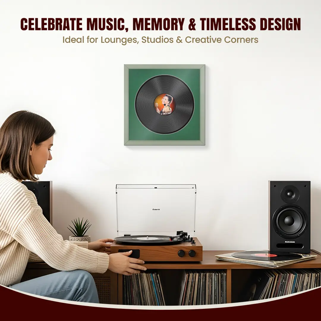16x16" Modern Green Vinyl Record Frame With Emerald (Green) Mount For 12" LP Discs | Premium Wall Frame For Music Enthusiasts thumbnail 4
