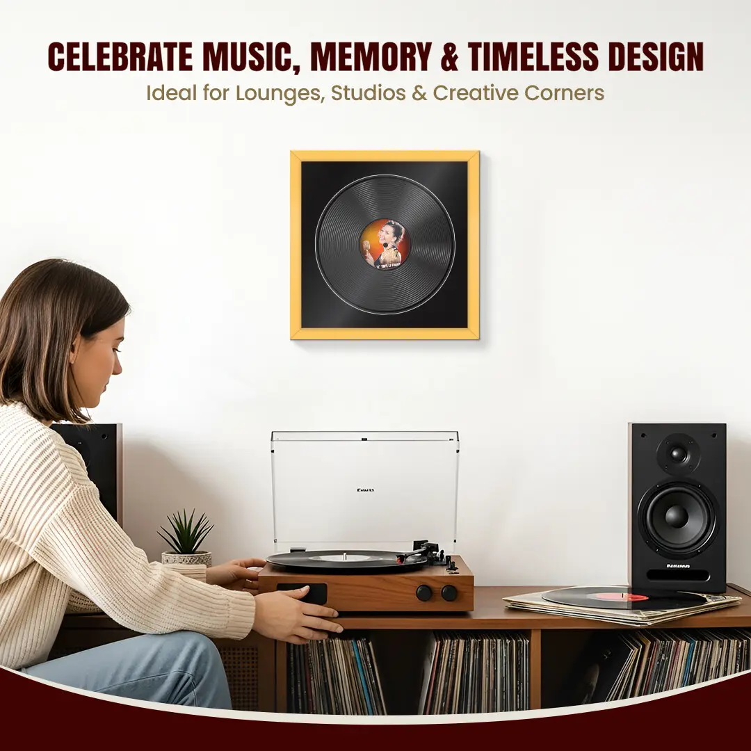 16x16" Modern Mustard Yellow Vinyl Record Frame With Black Mount For 12" LP Discs | Elegant Frame For Music Lovers thumbnail 4