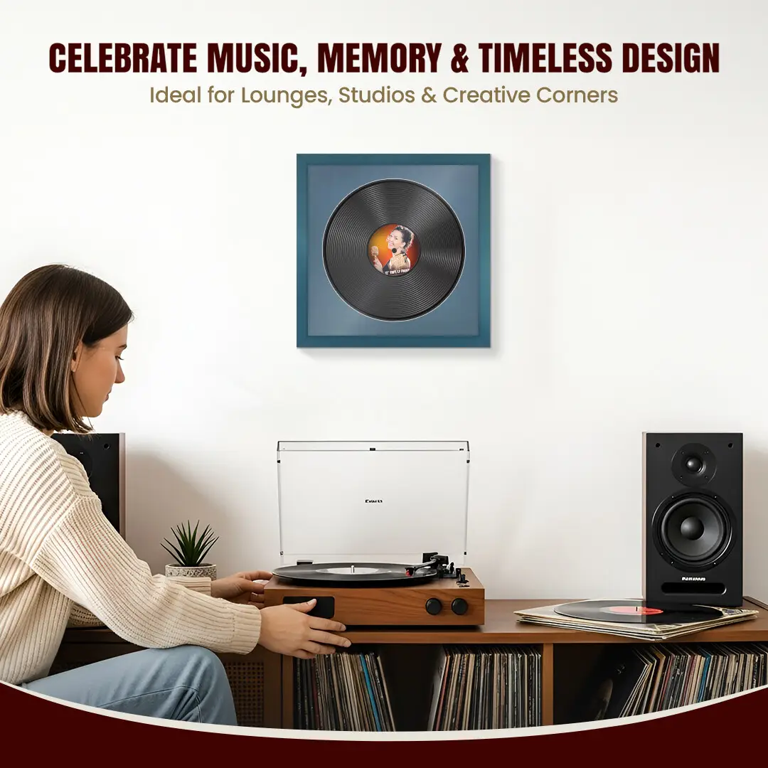 16x16" Modern Navy Blue Vinyl Record Frame With Pompador Mount For 12" LP Discs | Contemporary Wall Display thumbnail 4