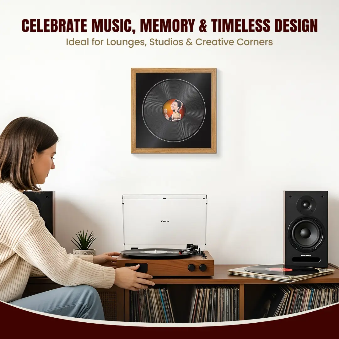 16x16" Modern Oak Vinyl Record Frame With Black Mount For 12" LP Discs | Contemporary Wall Display thumbnail 4