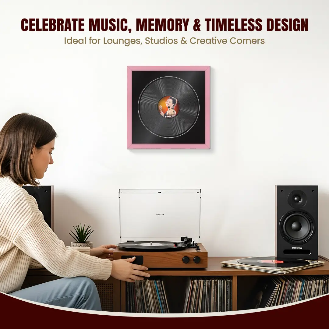 16x16" Modern Pastel Pink Vinyl Record Frame With Black Mount For 12" LP Discs | Elegant Frame For Music Lovers thumbnail 4