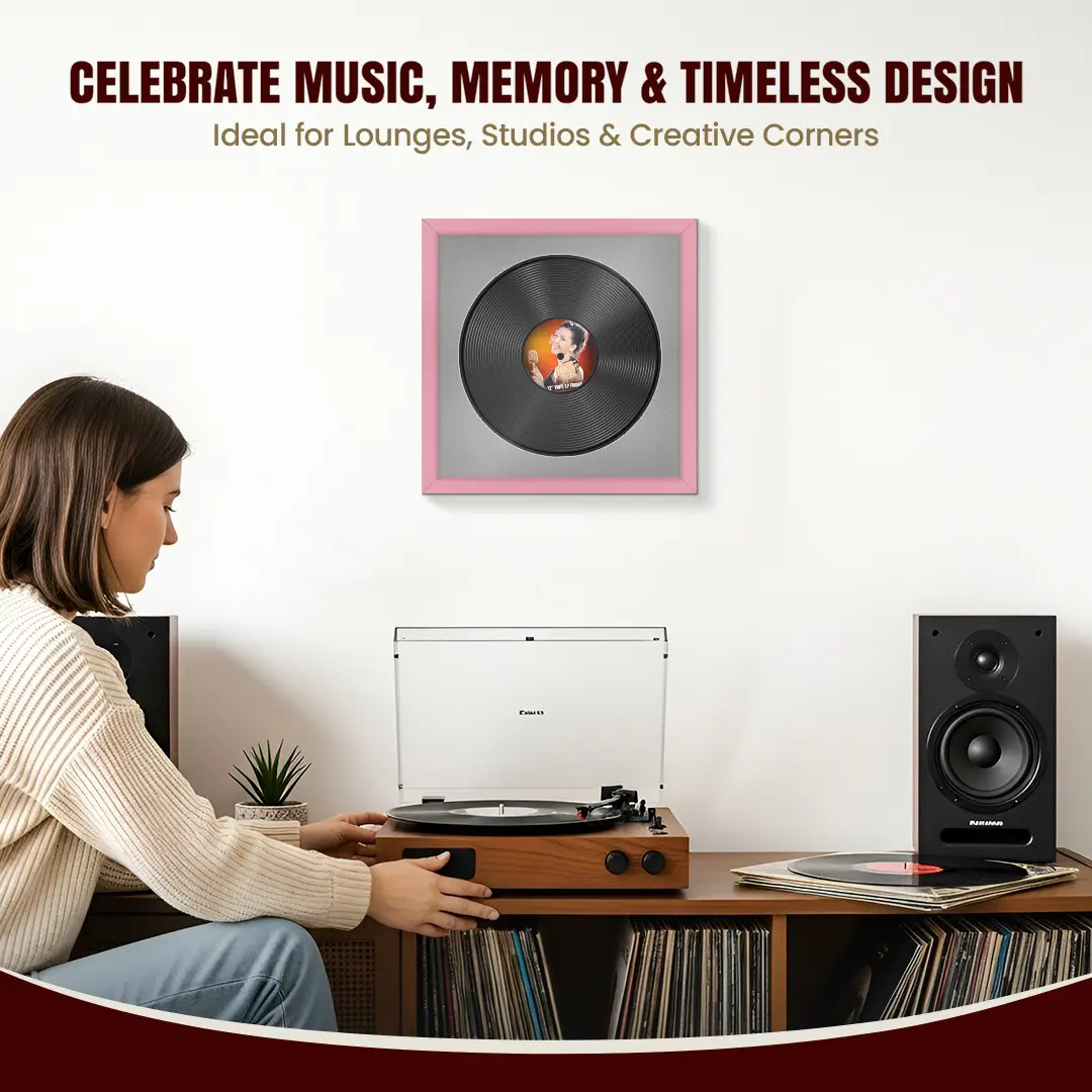 16x16" Modern Pastel Pink Vinyl Record Frame With Silver Mount For 12" LP Discs | Contemporary Wall Display thumbnail 4