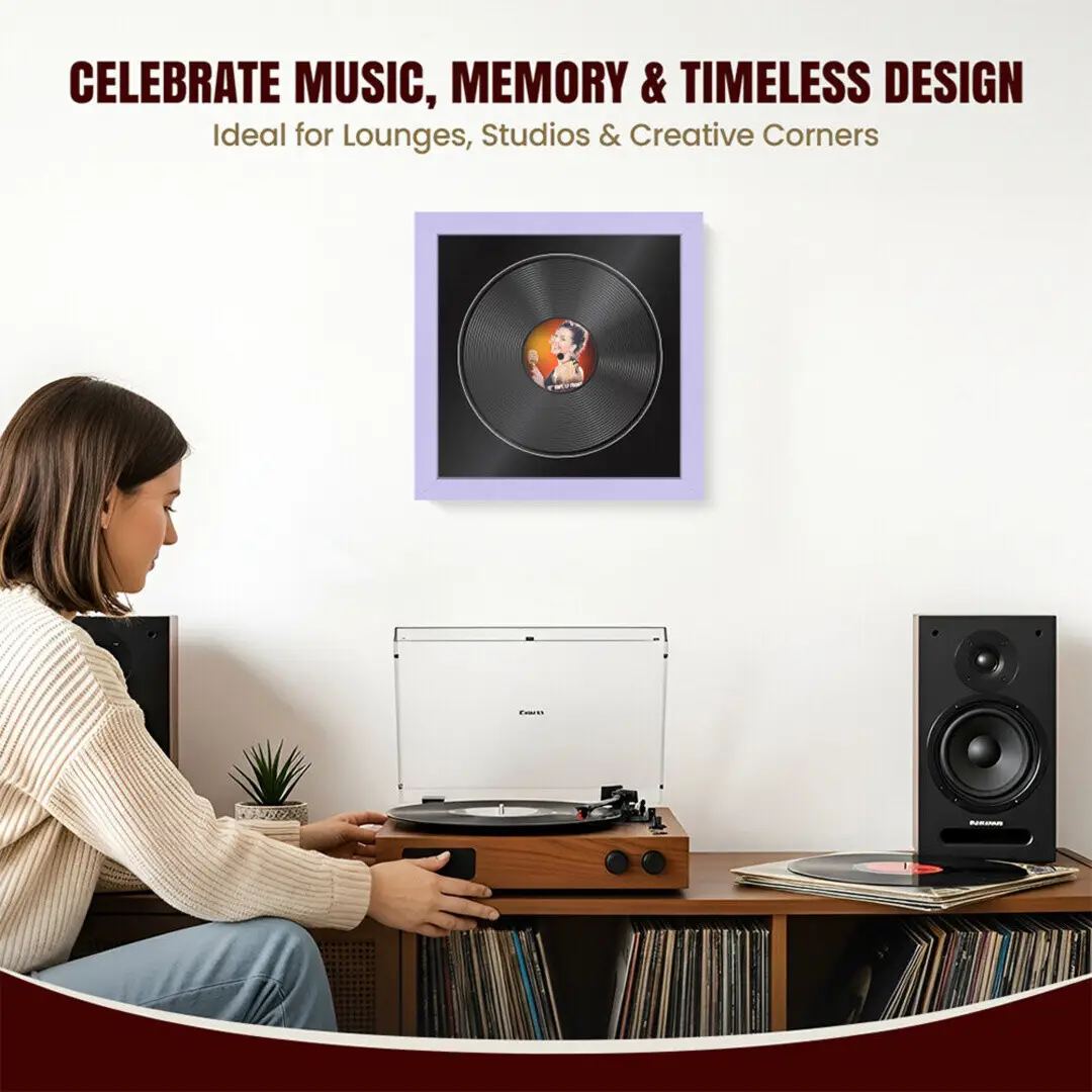 16x16" Modern Purple Vinyl Record Frame With Black Mount For 12" LP Discs | Contemporary Wall Display thumbnail 4