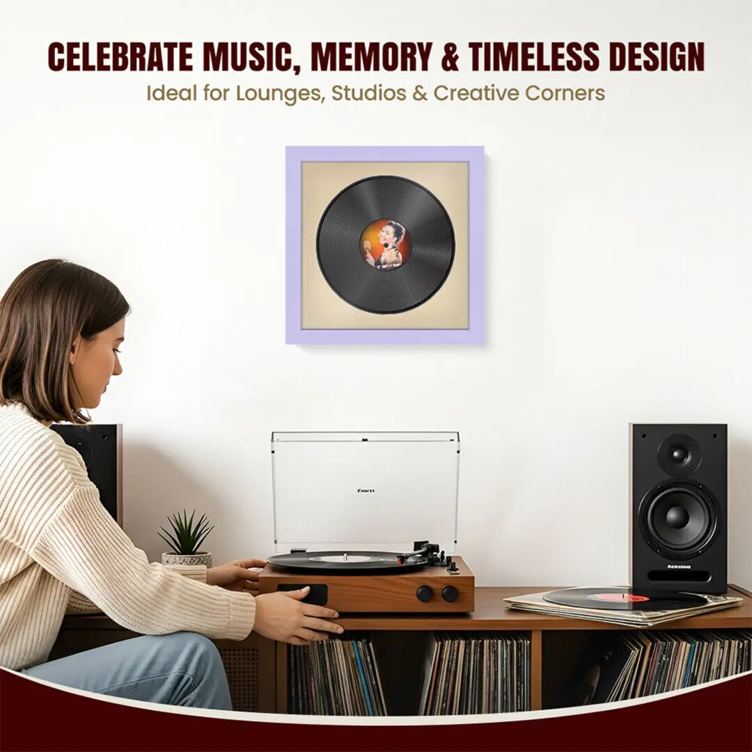 16x16" Modern Purple Vinyl Record Frame With Ivory Mount For 12" LP Discs | Premium Wall Frame For Music Enthusiasts thumbnail 4
